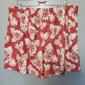 OP Ocean Pacific Swim Trunks Mens 2XL 44-46 Drawstring Floral Hawaiian Red Beige